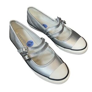 Converse Dainty Mary Jane Slip Strap Shoes Silver Metallic Sneakers Leather